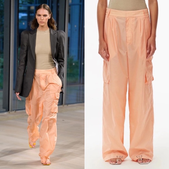 Tibi Pants - Tibi Nylon Cargo Pants in Orange Size 4